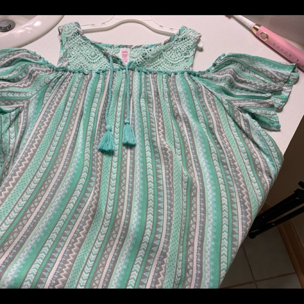 Justice Teal Off The Shoulder Top